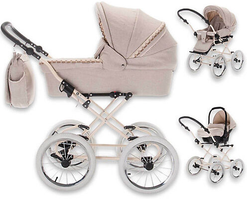 Friedrich Hugo Natureline Uni   3 in 1 Kombi Kinderwagen Komplettset   Öko Nostalgie Kinderwagen Kombikinderwagen beige