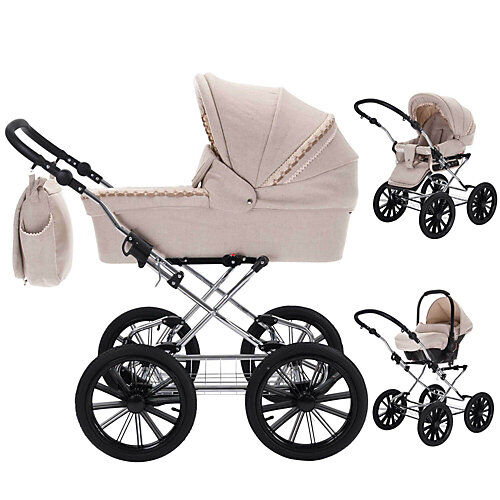 Friedrich Hugo Natureline Uni   3 in 1 Kombi Kinderwagen Komplettset   Öko Nostalgie Kinderwagen Kombikinderwagen beige