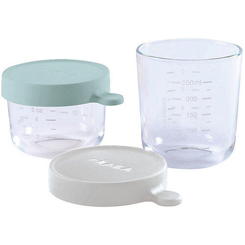 BÉABA 2er Set Portionsbehälter aus hochwertigem Glas (150 ml airy green / 250 ml list mist) grau/grün