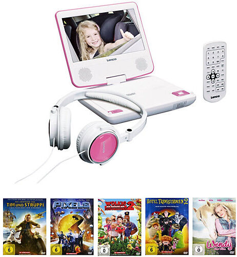 Lenco DVD-Player DVP-710 pink + Filmpaket 5 DVDs