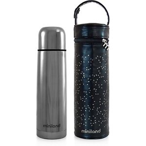 Miniland Thermoflasche Deluxe Thermo inkl. Isoliertasche, 500 ml, silber, 2-tlg.