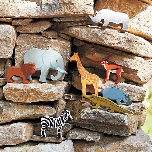 tender leaf toys Safari-Tiere, 8 Stück im Holzdisplay