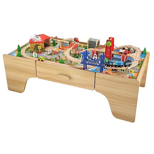 Coemo Spieltisch Paul Holz mit Schublade 100tlg. Holzeisenbahn natur