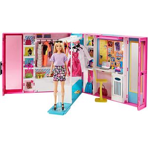 Mattel Barbie Traum Kleiderschrank ausklappbar mit Puppe, Zubehör und Puppen-Kleidung mehrfarbig