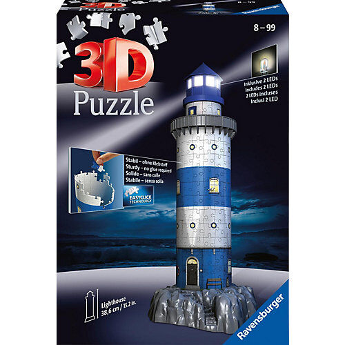 Ravensburger 3D-Puzzle Night mit LED, H39 cm, 216 Teile, Leuchtturm bei Nacht