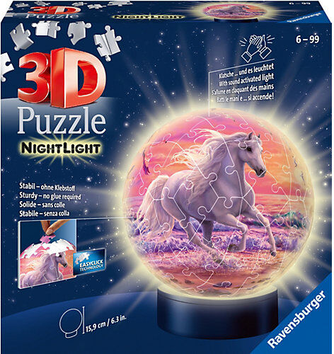 Ravensburger 2in1 Nachtlich & puzzleball® Ø13 cm, 72 Teile , Pferde am Strand