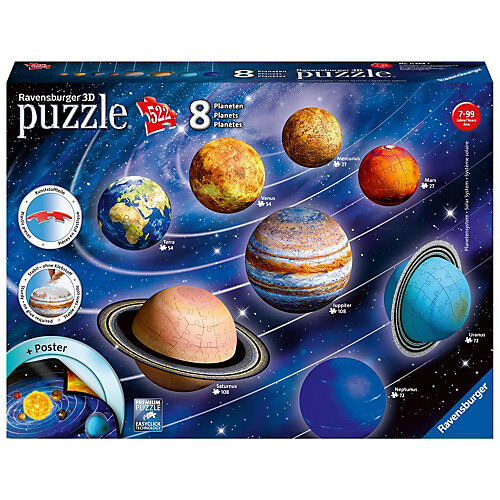 Ravensburger 8-tlg. Set 3D-Puzzleball® Planetensystem, Ø5-15 cm, 522 Teile