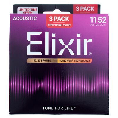 Elixir Nanoweb Custom Light Acou- 3P Elixir Nanoweb Custom Light Acou- 3P