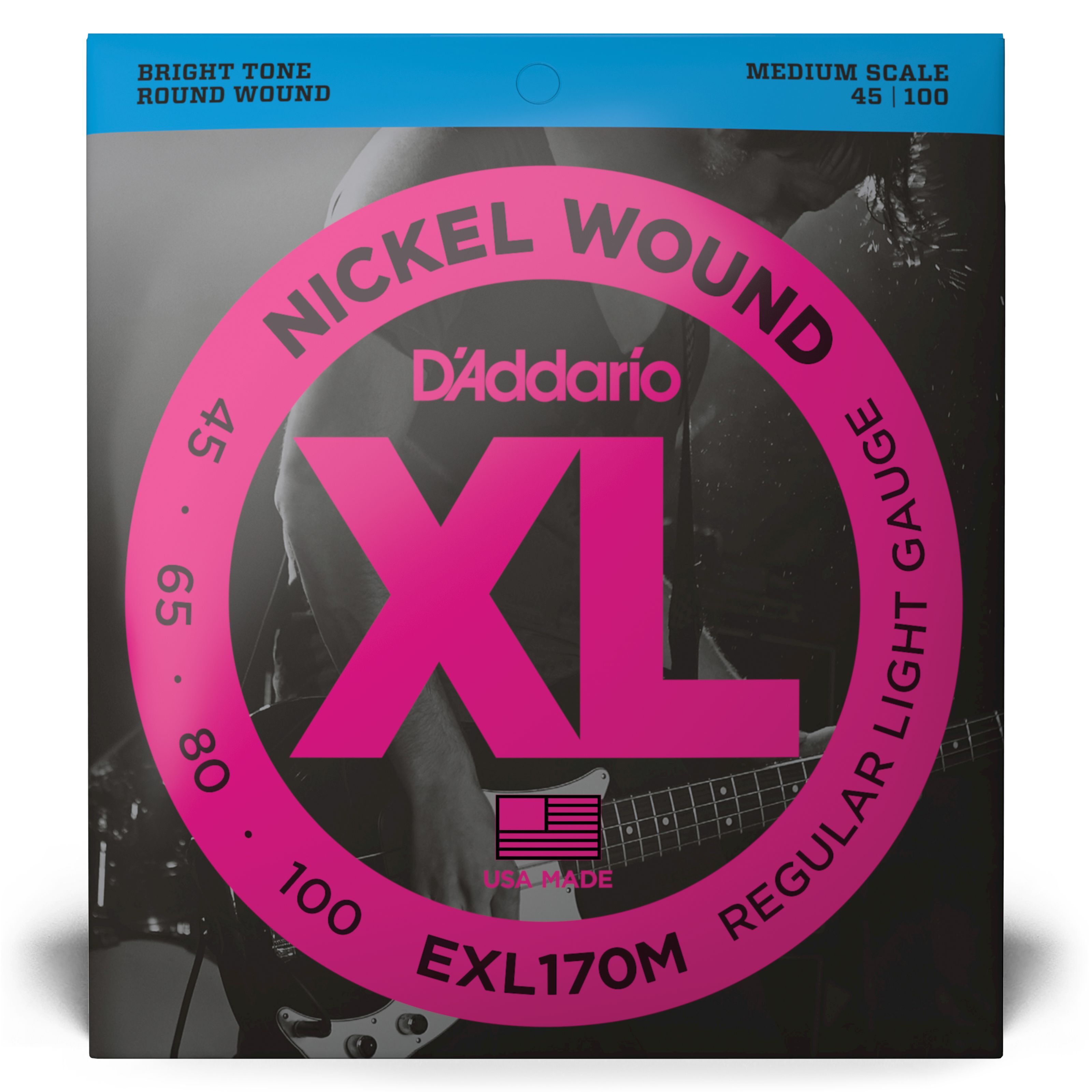 D'Addario 4er Bass XL Nickel 45-100 45-65-80-100, EXL170M - Saitensatz für 4-Saiter E-Bass