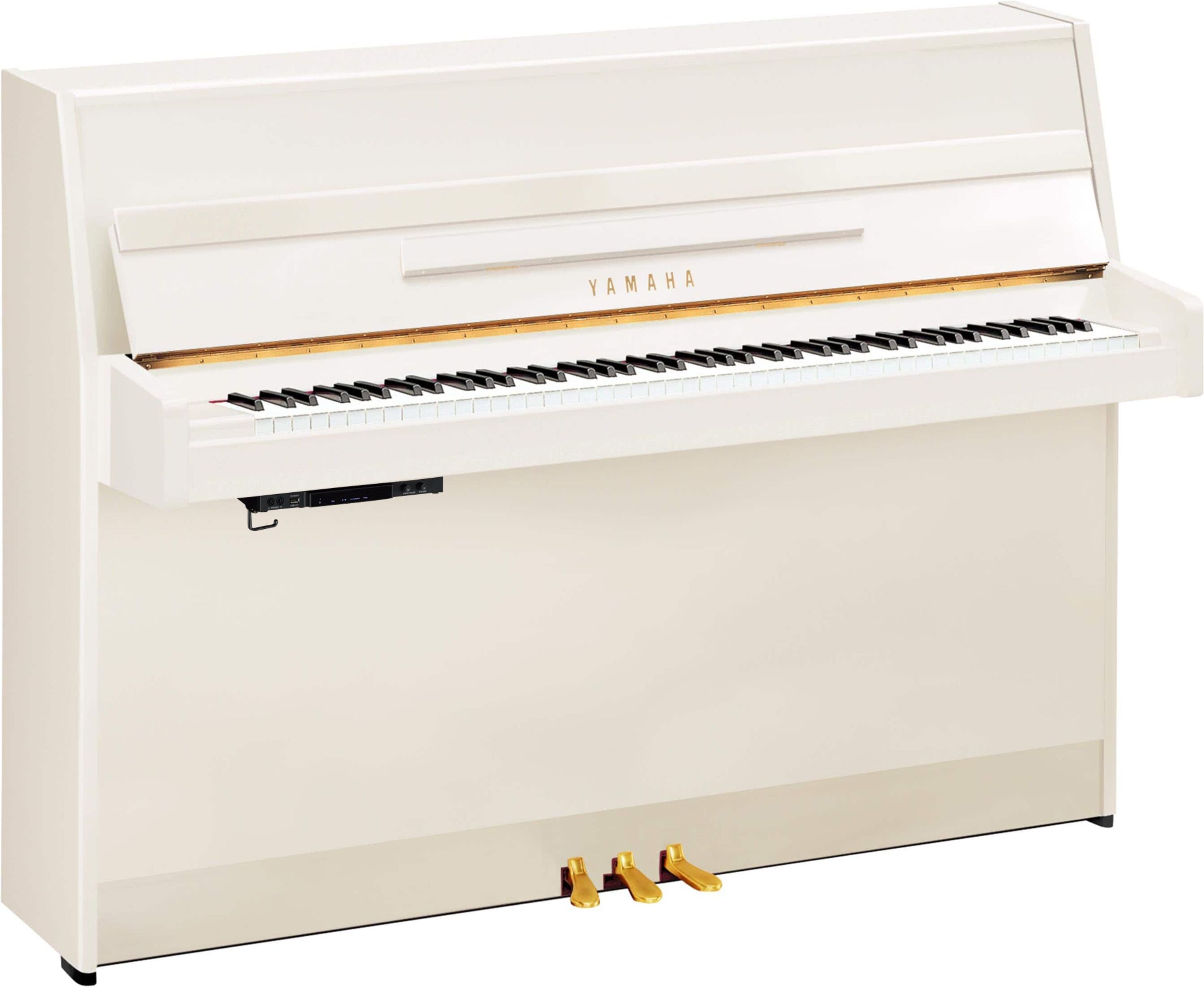 Yamaha B1 SC3 PWH, 109cm weiß pol., Messing-Beschläge - Hybrid Piano