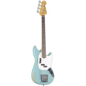 Fender Justin Meldal-Johnsen Road Worn Mustang Bass Faded Daphne Blue - E-Bass