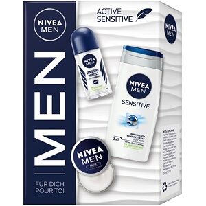 NIVEA Männerpflege Körperpflege Geschenkset Sensitive Pflegedusche 250 ml + Sensitive Protect Roll-on 50 ml + Creme 30