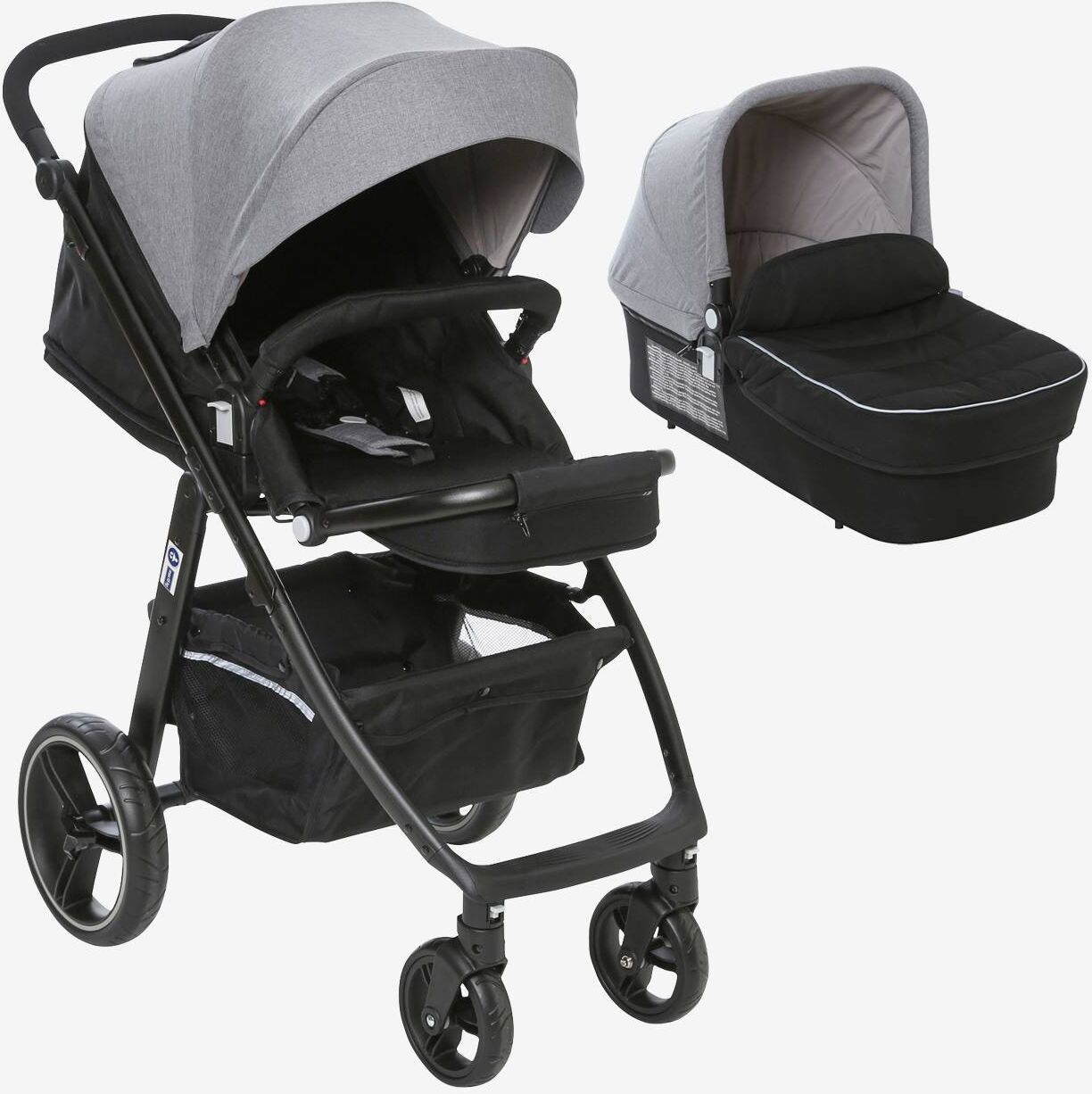 Vertbaudet Kombi-Kinderwagen „Mobicity“ mit Babywanne schwarz/grau von vertbaudet