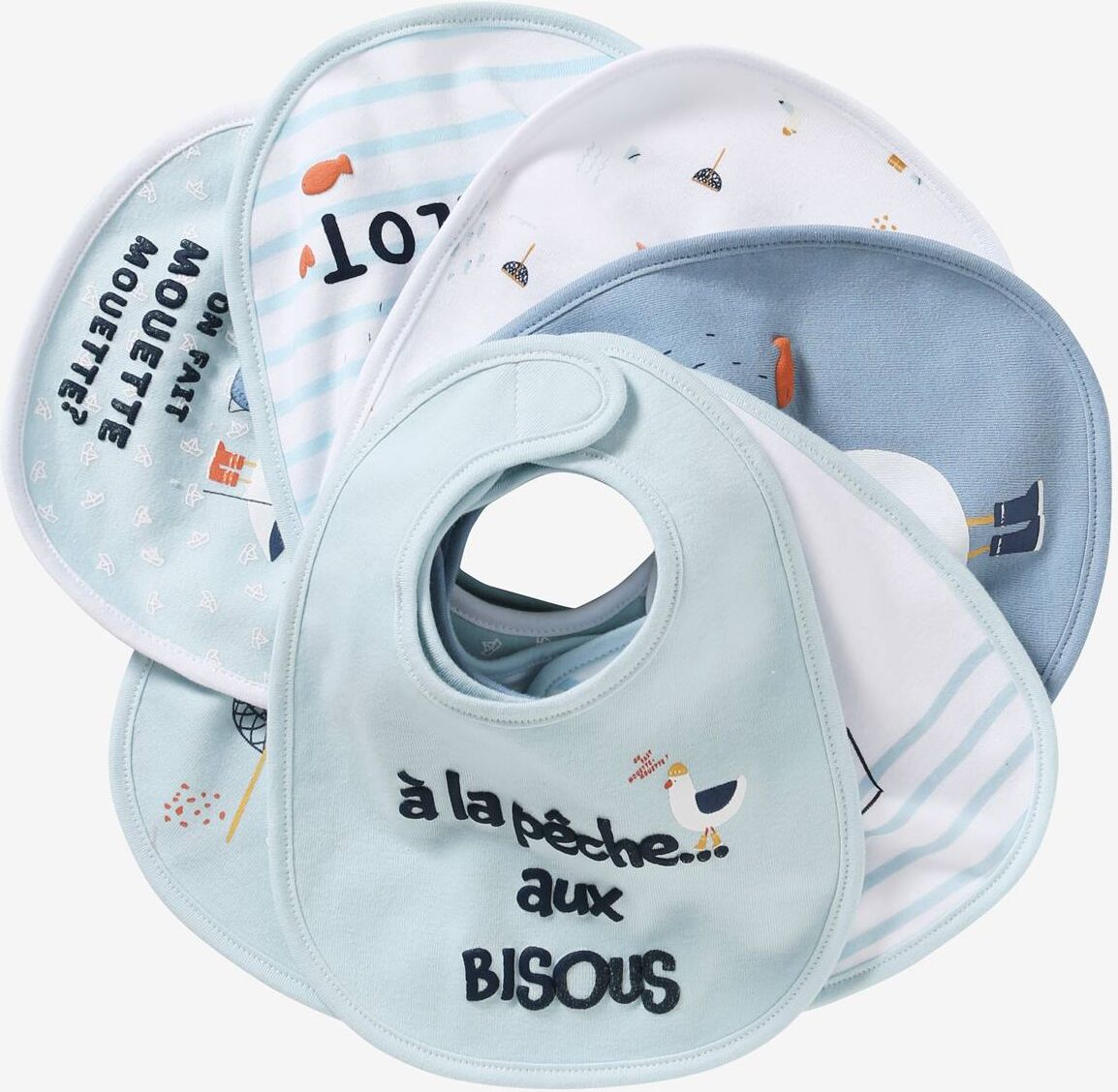 Vertbaudet Bio-Kollektion: 7 Baby-Lätzchen, Klett blau möwen von vertbaudet Vertbaudet Bio-Kollektion: 7 Baby-Lätzchen, Klett blau möwen von vertbaudet