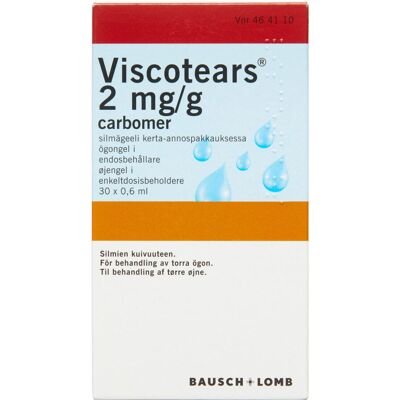 Bausch & lomb nordic ab Viscotears 2 mg/g 18 ml Øjengel, enkeltdosisbeholder Bausch & lomb nordic ab Viscotears 2 mg/g 18 ml Øjengel, enkeltdosisbeholder