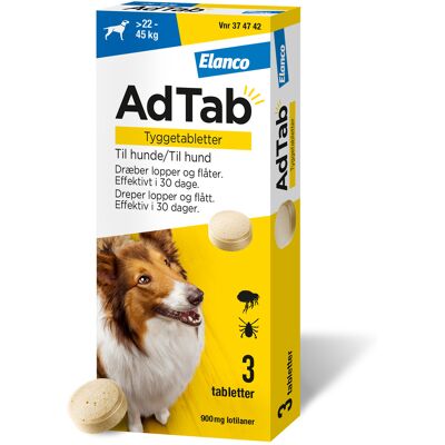 AdTab til hunde >22-45 kg 900 mg 6 stk Tyggetabletter AdTab til hunde >22-45 kg 900 mg 6 stk Tyggetabletter