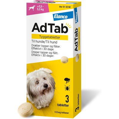 AdTab - 112 mg - 2,5-5,5 kg - 3 tabletter - hundetabletter AdTab - 112 mg - 2,5-5,5 kg - 3 tabletter - hundetabletter