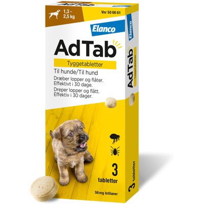 AdTab 1,3-2,5 kg Flått- og loppe tabletter - Hundemedicin AdTab 1,3-2,5 kg Flått- og loppe tabletter - Hundemedicin