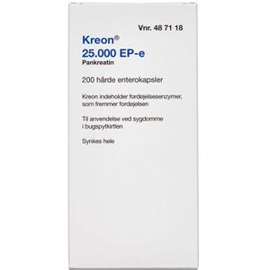 2care4 Kreon Lipase 25.000 EP-e (Håndkøb, apoteksforbeholdt) 200 stk Enterokapsler, hårde - Maveenzymer