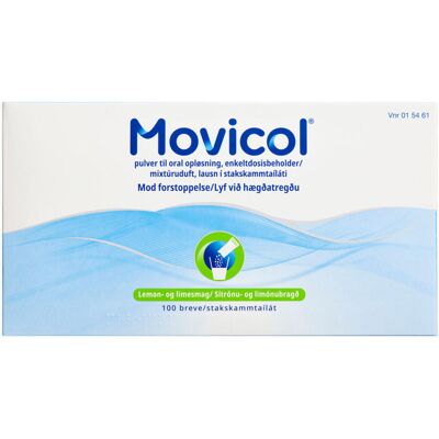 Movicol 100 stk Pulver til oral opløsning, enkeltdosisbeholder Movicol 100 stk Pulver til oral opløsning, enkeltdosisbeholder