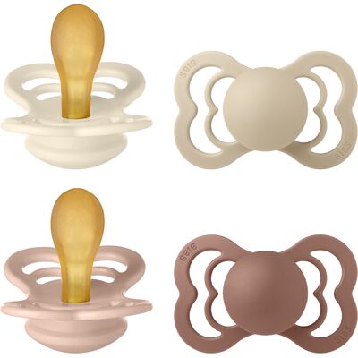 BIBS Pacifier Supreme 4 PACK Latex Size 2 Ivory/Vanilla/Blush/Woodchuck 4 stk BIBS Pacifier Supreme 4 PACK Latex Size 2 Ivory/Vanilla/Blush/Woodchuck 4 stk