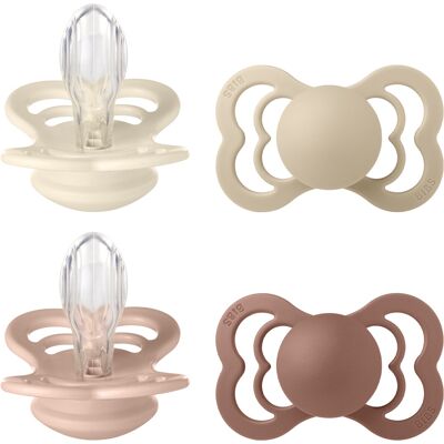 BIBS Pacifier Supreme 4 PACK Silicone Size 2 Ivory/Vanilla/Blush/Woodchuck 4 stk BIBS Pacifier Supreme 4 PACK Silicone Size 2 Ivory/Vanilla/Blush/Woodchuck 4 stk