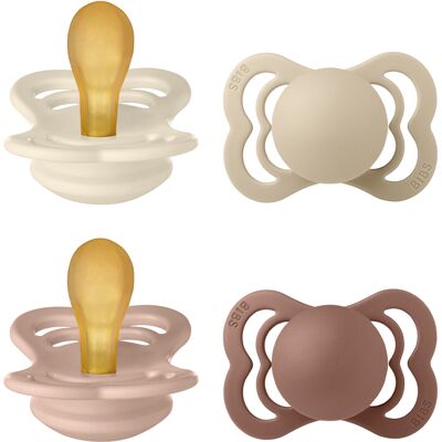 BIBS Pacifier Supreme 4 PACK Latex Size 1 Ivory/Vanilla/Blush/Woodchuck 4 stk BIBS Pacifier Supreme 4 PACK Latex Size 1 Ivory/Vanilla/Blush/Woodchuck 4 stk