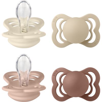 BIBS Pacifier Supreme 4 PACK Silicone Size 1 Ivory/Vanilla/Blush/Woodchuck 4 stk BIBS Pacifier Supreme 4 PACK Silicone Size 1 Ivory/Vanilla/Blush/Woodchuck 4 stk