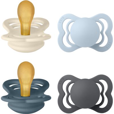 BIBS Pacifier Supreme 4 PACK Latex Size 1 Ivory/Baby Blue/Petrol/Iron 4 stk BIBS Pacifier Supreme 4 PACK Latex Size 1 Ivory/Baby Blue/Petrol/Iron 4 stk