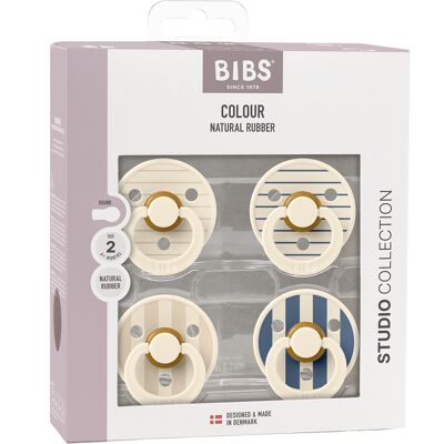 BIBS Pacifier Studio Colour 4 pack Latex Size 2 Pin Ivory Vanilla Mix/Pin Ivory Steel Blue Mix 4 stk BIBS Pacifier Studio Colour 4 pack Latex Size 2 Pin Ivory Vanilla Mix/Pin Ivory Steel Blue Mix 4 stk
