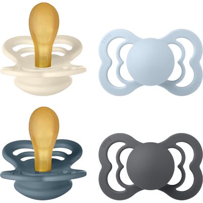 BIBS Pacifier Supreme 4 PACK Latex Size 2 Ivory/Baby Blue/Petrol/Iron 4 stk BIBS Pacifier Supreme 4 PACK Latex Size 2 Ivory/Baby Blue/Petrol/Iron 4 stk