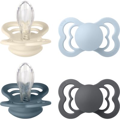 BIBS Pacifier Supreme 4 PACK Silicone Size 2 Ivory/Baby Blue/Petrol/Iron 4 stk BIBS Pacifier Supreme 4 PACK Silicone Size 2 Ivory/Baby Blue/Petrol/Iron 4 stk
