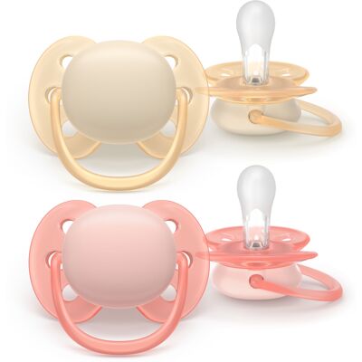 Philips Avent Pacifier ultra soft, 0-6m, gul / rosa 2 stk Philips Avent Pacifier ultra soft, 0-6m, gul / rosa 2 stk