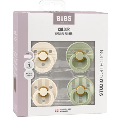 BIBS Pacifier Studio Colour 4 pack Latex Size 1 Pin Ivory Vanilla Mix/Pin Sage Mix 4 stk BIBS Pacifier Studio Colour 4 pack Latex Size 1 Pin Ivory Vanilla Mix/Pin Sage Mix 4 stk