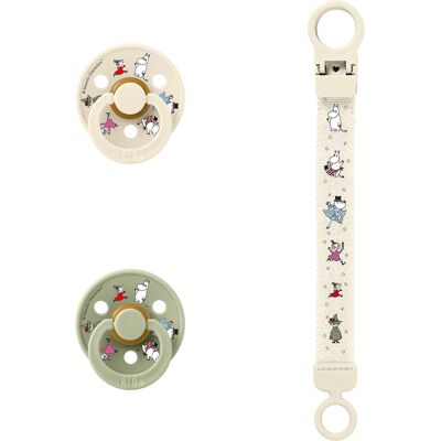 Bibs x Moomins Colour Pacifier & Loop Clip Gift Set Latex Size 2 Ivory/Sage 3 stk Bibs x Moomins Colour Pacifier & Loop Clip Gift Set Latex Size 2 Ivory/Sage 3 stk