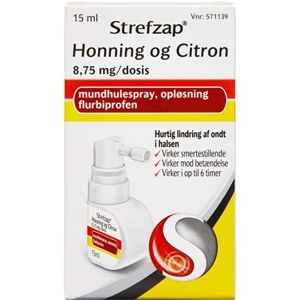 Strefzap honning og citron 8,75 mg/3 pust (Håndkøb, apoteksforbeholdt) 15 ml Mundhulespray, opløsning