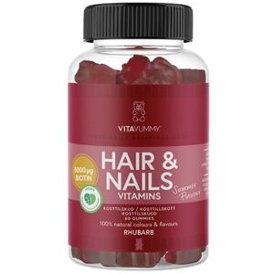 VitaYummy Hair & Nails Rhubarb (Summer edition 2023) Kosttilskud 60 stk - Hår og negle vitaminer - Vitaminer til huden - Hår vitamin, vitaminer til negle