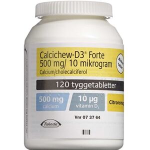 Calcichew-D3 Forte 500 mg+10 mikrogram 120 stk Tyggetabletter Takeda pharma a/s