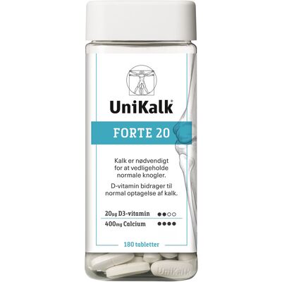 Unikalk Forte 20 Kosttilskud 180 stk Unikalk Forte 20 Kosttilskud 180 stk