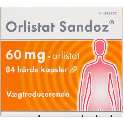Orlistat "Sandoz" 60 mg (Håndkøb, apoteksforbeholdt) 84 stk Kapsler, hårde Orlistat "Sandoz" 60 mg (Håndkøb, apoteksforbeholdt) 84 stk Kapsler, hårde