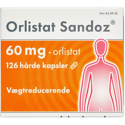 Orlistat "Sandoz" 60 mg (Håndkøb, apoteksforbeholdt) 126 stk Kapsler, hårde Orlistat "Sandoz" 60 mg (Håndkøb, apoteksforbeholdt) 126 stk Kapsler, hårde