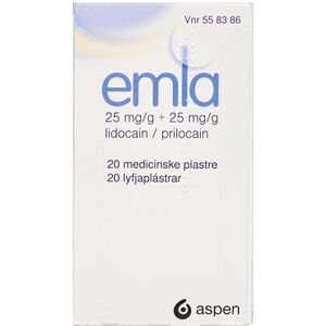 Emla 25+25 mg 20 stk Medicinsk plaster Aspen Nordic