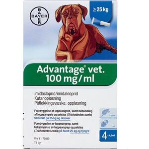 Bayer ah (dk) Advantage Vet. til hund 100 mg/ml 16 ml Kutanopløsning - Flåtmiddel - Loppemiddel