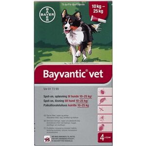 Bayer ah (dk) Bayvantic Vet., hunde 10-25 kg 500 + 100 mg/ml 10 ml Spot-on, opløsning - Flåtmiddel - Loppemiddel