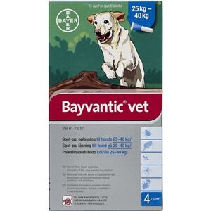 Bayer ah (dk) Bayvantic Vet., hunde 25-40 kg 500 + 100 mg/ml 16 ml Spot-on, opløsning - Flåtmiddel - Loppemiddel
