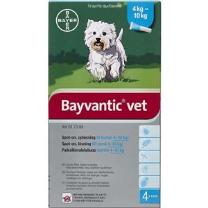 Bayer ah (dk) Bayvantic Vet., hunde 4-10 kg 500 + 100 mg/ml 4 ml Spot-on, opløsning - Flåtmiddel - Loppemiddel