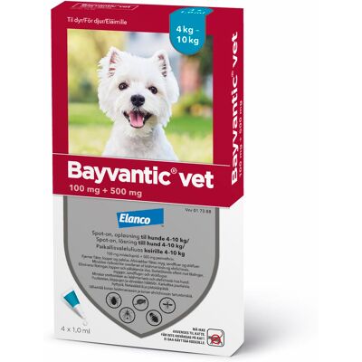 Bayvantic Vet., hunde 4-10 kg 500 + 100 mg/ml 4 ml Spot-on, opløsning Bayvantic Vet., hunde 4-10 kg 500 + 100 mg/ml 4 ml Spot-on, opløsning
