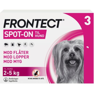 Frontect (til hunde 2-5 kg) 33,8+252,4 mg 3 stk Spot-on, opløsning Frontect (til hunde 2-5 kg) 33,8+252,4 mg 3 stk Spot-on, opløsning
