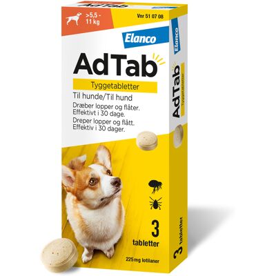 AdTab 5,5-11 kg 225 mg tyggetabletter - Lopper og flåt behandling AdTab 5,5-11 kg 225 mg tyggetabletter - Lopper og flåt behandling