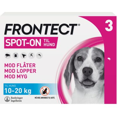 Frontect (til hunde 10-20 kg) 135,2+1009,6 mg 3 stk Spot-on, opløsning Frontect (til hunde 10-20 kg) 135,2+1009,6 mg 3 stk Spot-on, opløsning